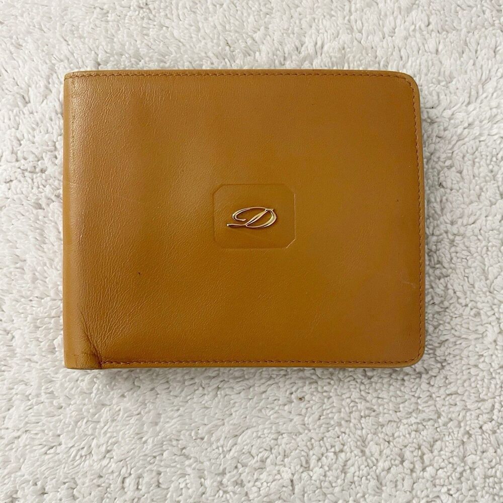 S.T. Dupont Vtg Men's Camel Brown Leather Bifold Wallet D Logo Snap Coin Pouch - Picture 11 of 12